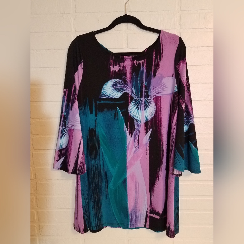 Alfani Women Tunic Flora Short Dress Size Extra large, Multicolor Bell Sleeves!